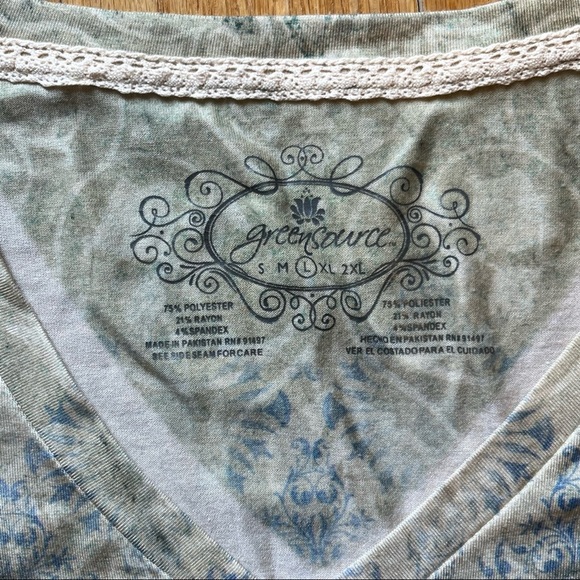 Greensource size large T-shirt.Long sleeve.
Shades of green and cream. - Picture 6 of 6